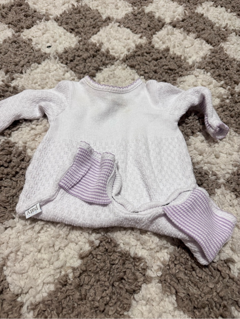 Soft Knit White One-Piece with Lavender Trim - Baby Bodysuit